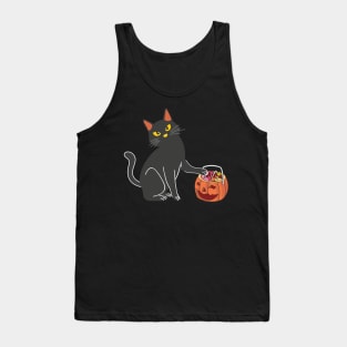 Halloween Black Cat Pumpkin Sweet Candy Tank Top